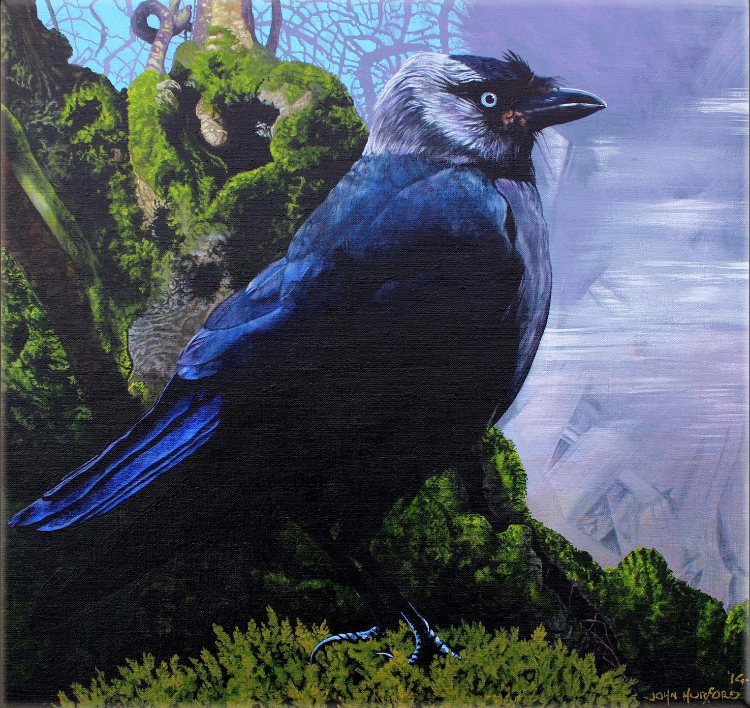 Among The Living Cover -painting 'Jackdaw' by John Hurford